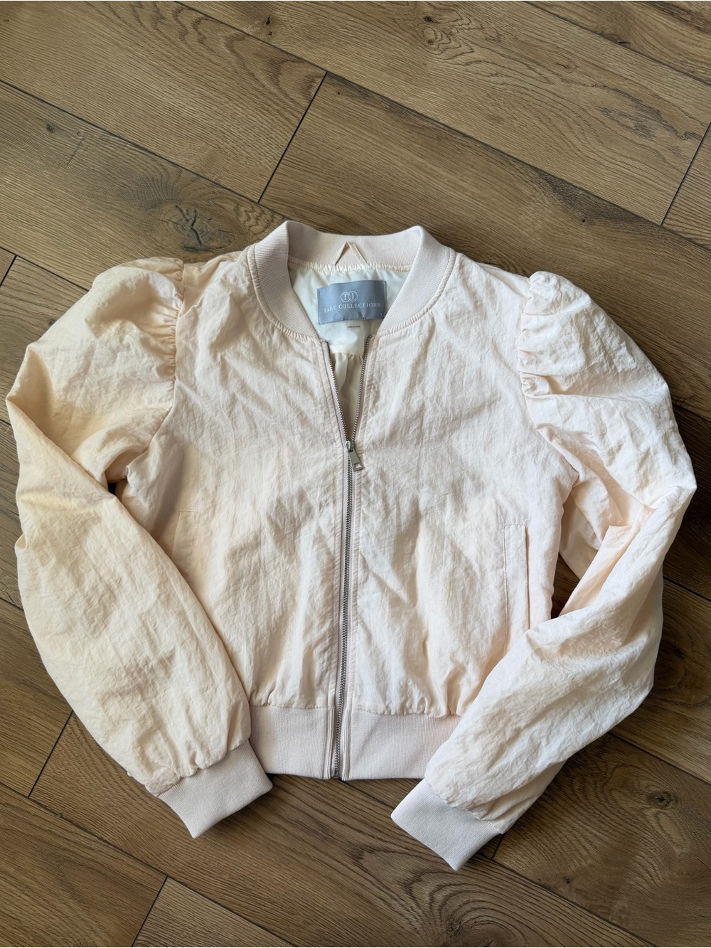Tart Collections Pale Pink Puff-Sleeve Bomber Jacket